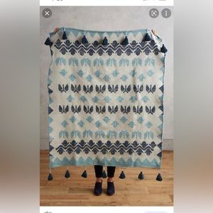Anthropologie Blue Pom Pom Blanket. Excellent condition